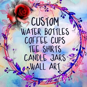 NWT CUSTOM WATER BOTTLES CUPS TEES WALL ART CANVAS
